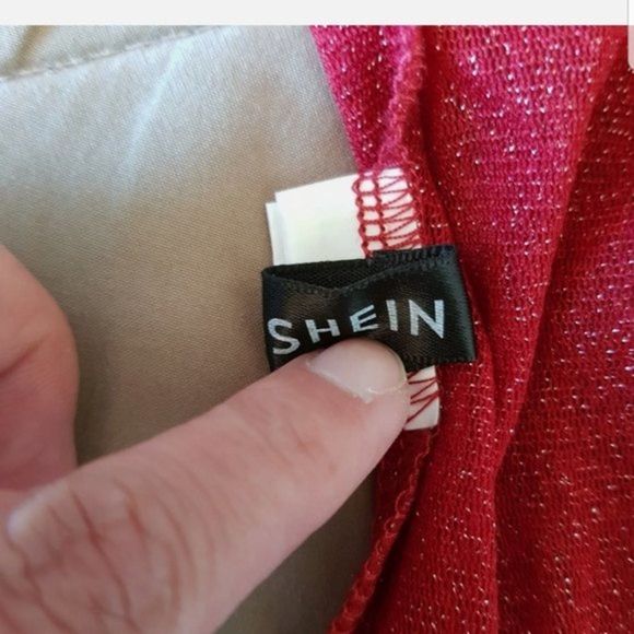 Shein Red Sheer Holiday Blouse Top - Picture 8 of 12